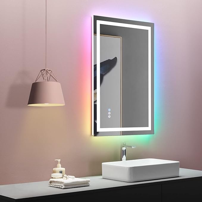 LOAAO 28"X36" RGB LED Bathroom Mirror with Lights | Anti-Fog, Dimmable, RGB Backlit + Front Lighted, Memory Function, Tempered Glass, UL Listed