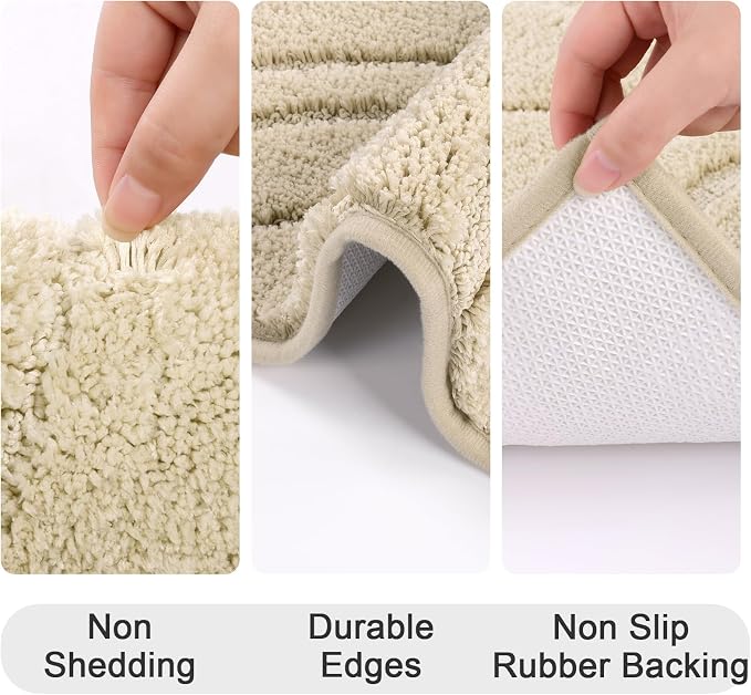 HEBE Bathroom Rugs Sets 5 Piece, Non Slip Washable Absorbent Bath Mat Set | Super Soft Plush Microfiber Bathroom Mats with Runner Set, Solid Bathmat with U-Shaped Toilet Rug Cover Set for Tub, Shower