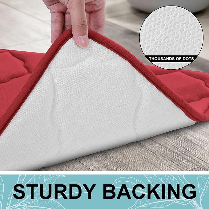 OLANLY Memory Foam Bath Mat Rug 44x24, Ultra Soft Bathroom Rugs, Red | Thick Absorbent Carpet, Non-Slip Backing, Machine Washable, for Bathroom Floor, Tub, Shower and Home Decor Accessories