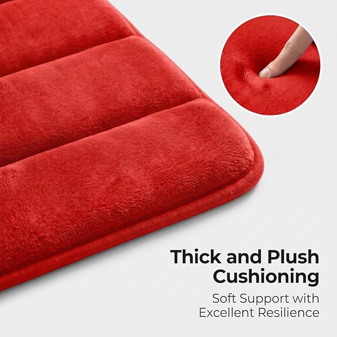Bathroom Rugs Set 3 Piece, Memory Foam Bath Rugs, Non Slip Washable Bathroom Rug Set, Extra Soft Absorbent Bath Mats with U-Shaped Toilet Rug, Red