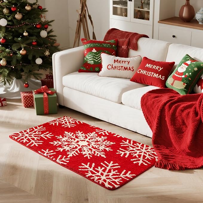 TYUU Christmas Bathroom Rugs, Extra Soft Absorbent Bath Rug Non Slip Washable Bathroom Mat Holiday Xmas Home Decor Indoor Bath Mat, Snowflake, 24"x36"