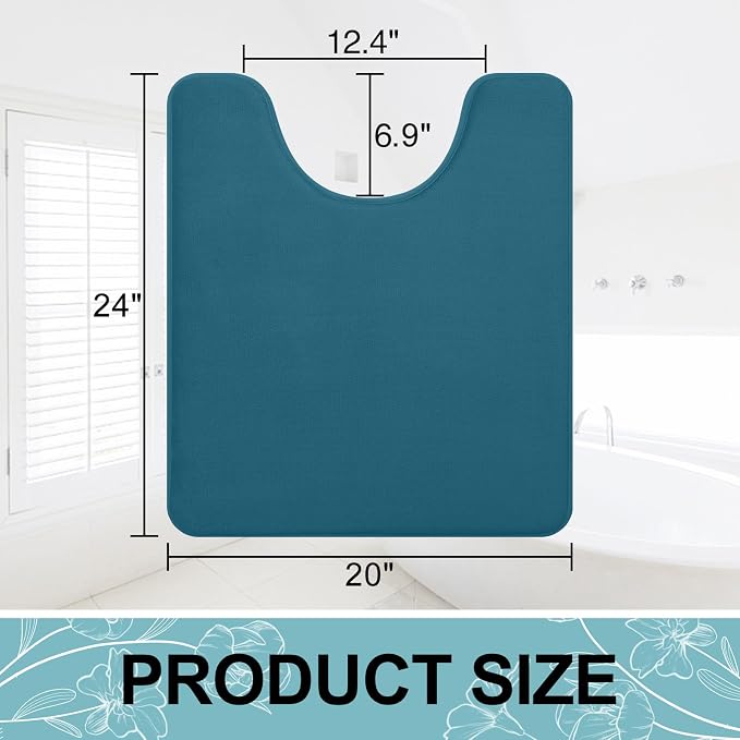 Smiry Memory Foam Toilet Rugs 24x20, Extra Soft Absorbent Bathroom Rugs | Peacock Blue, Quick Dry Machine Washable Non-Slip Contour Bath Mat for Toilet