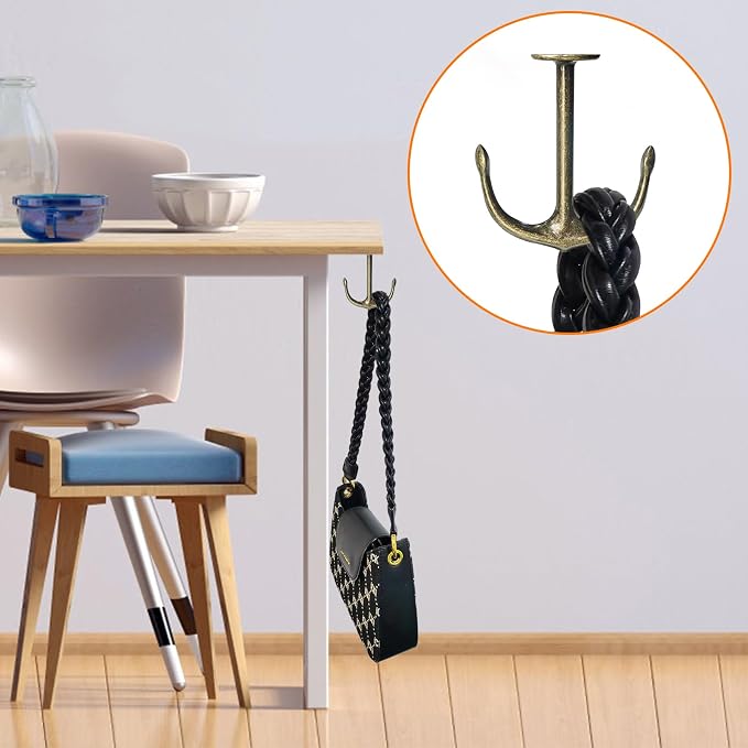 Anchor Shape Zinc Alloy Double Prong Ceiling Hooks, 4-Pack Under Shelf Coat Hooks Hanging Towel Robe Clothes Cap Bathroom Kitchen Cabinet Garage Use (Bronze)