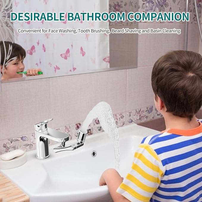 1080° Rotating Faucet Extender with Robotic Arm, Silver | Solid Brass Material, 3x360° Swivel Robotic Arm, 2 Outlet Modes, 3 Thread Types, Sink Aerator for Kitchen and Bathroom