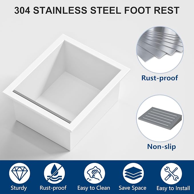 Neodrain Shower Foot Rest for Shaving Legs, 304 Stainless Steel Shower Niche, Recessed Shower Step for Shaving Legs,Niche for Shower Wall, Bathroom Foot Rest (White, 6.7" x 6")