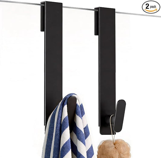 Shower Door Hooks 10 Inch,Extended Heavy Duty Shower Hooks for Towels,Over the Towel Hooks for Bathroom Frameless Glass Door (Black,2 Pack)