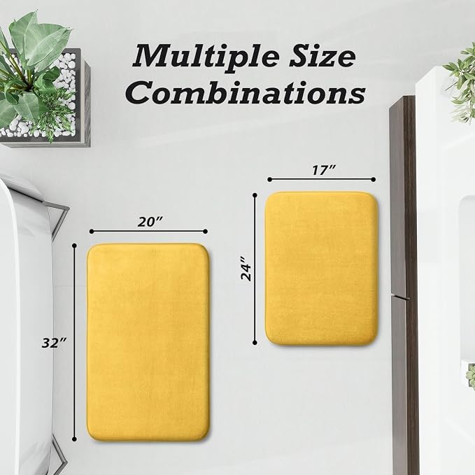 HUXMEYSON Bathroom Rugs Sets 2 Piece, Non-Slip & Quick Dry Bath Mat Set, Ultra Soft Velvet Bath Rugs for Bathroom, Toilet and Shower Floor, Yellow