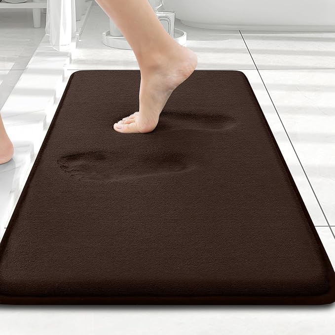 Smiry Memory Foam Bath Mat 24x16, Extra Soft and Absorbent Bathroom Rugs | Brown, Quick Dry Machine Washable Non-Slip Bath Mat for Bathroom Floor, Shower and Tub