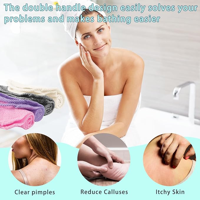 4Pcs Back Scrubber for Shower, Nylon Exfoliating Body Washcloth, Stretchable Back Scrubber With Handle, Back Washer for Women Men