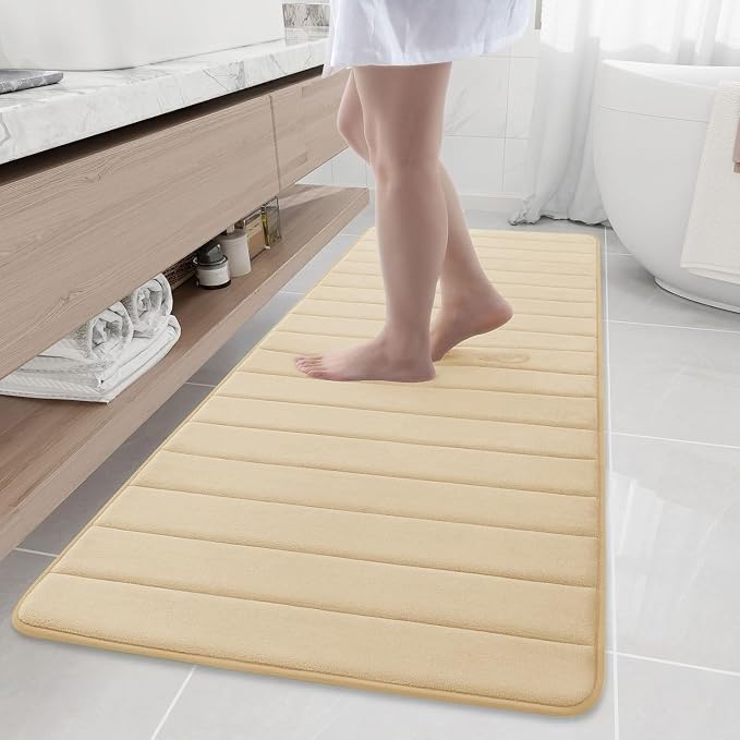 Buganda Memory Foam Bath Mat 70 x 24, Ultra Soft Absorbent Bathroom Rugs | Gold, Machine Washable Quick Dry Bath Mats for Bathroom Floor, Shower and Tub, Home Decor Accessories