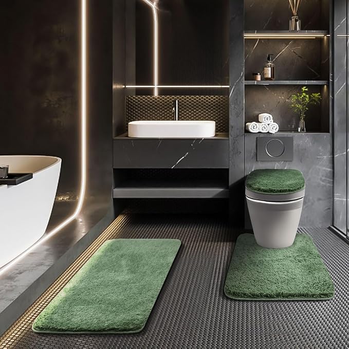 Bathroom Rugs Sets 3 Piece with Toilet Seat Cover 17.5"x 15" | Machine Washable Bath Rug Set with Tpr Non Slip Rubber Backing Solid Bath Mat Set for Luxury Bathroom Decoration