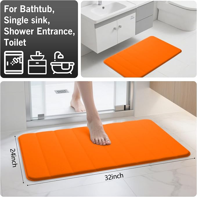 Orange Bathroom Rugs Set 2 Piece Memory Foam Bath Non-Slip Bath Mat,Washable Room Mats,Absorbent Shaggy Rugs Super Soft Kitchen Mats, Batroom Carpets for Bathroom,Tub,Shower Home Decor