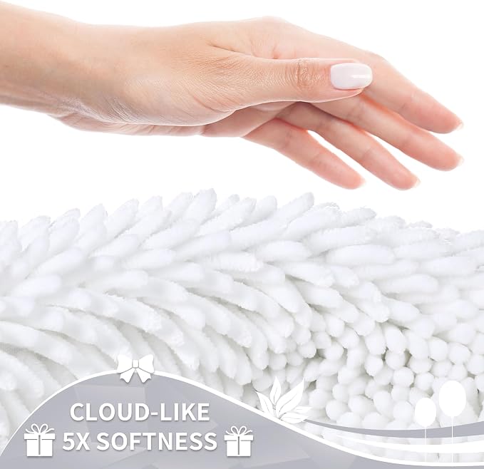 Yimobra Bathroom Rug Set 2 Piece, Luxury Shaggy Bath Mat Set with Non Slip Backing, Ultra Soft & Absorbent Mats for Bathroom Floor, Machine Washable, 31.5"x20"+24"x17", White