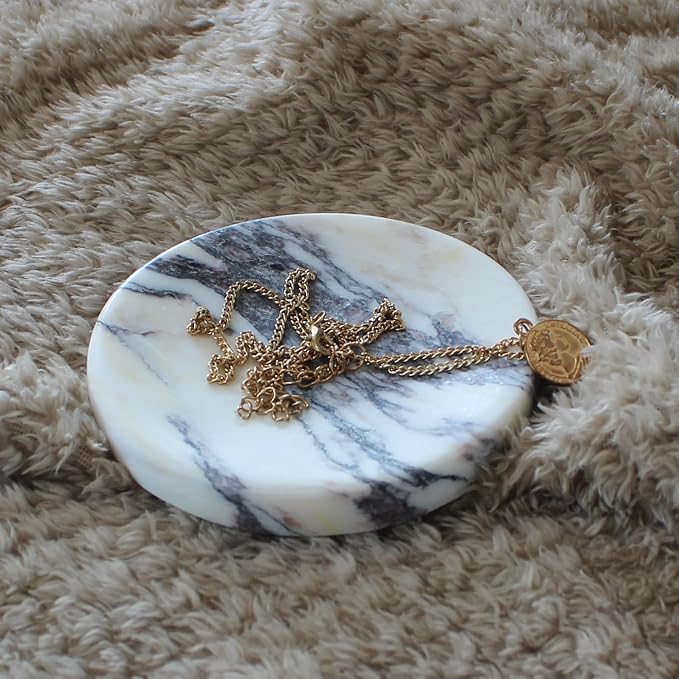 Genuine Italian Calacatta Viola Marble Soap Dish, Round Small Jewelry Dish, Sponge Holder for Bathroom, Kitchen, Christmas Marble Gift