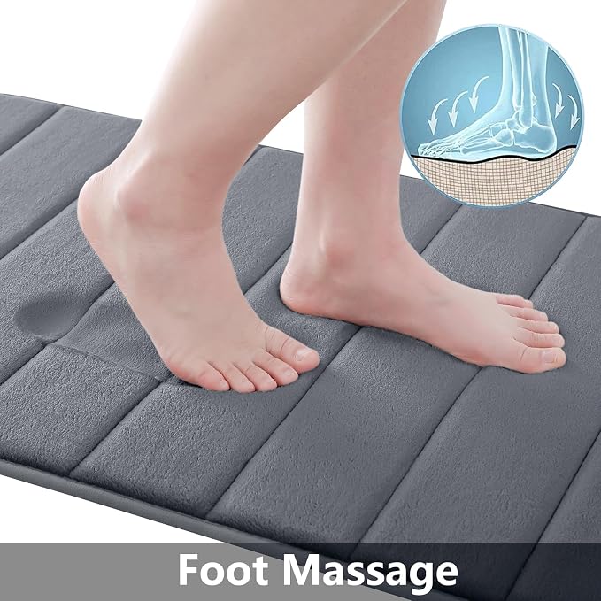 Buganda Memory Foam Bath Mat 35.4 x 24, Ultra Soft Absorbent Bathroom Rugs | Dark Grey, Machine Washable Quick Dry Bath Mats for Bathroom Floor, Shower and Tub, Home Decor Accessories