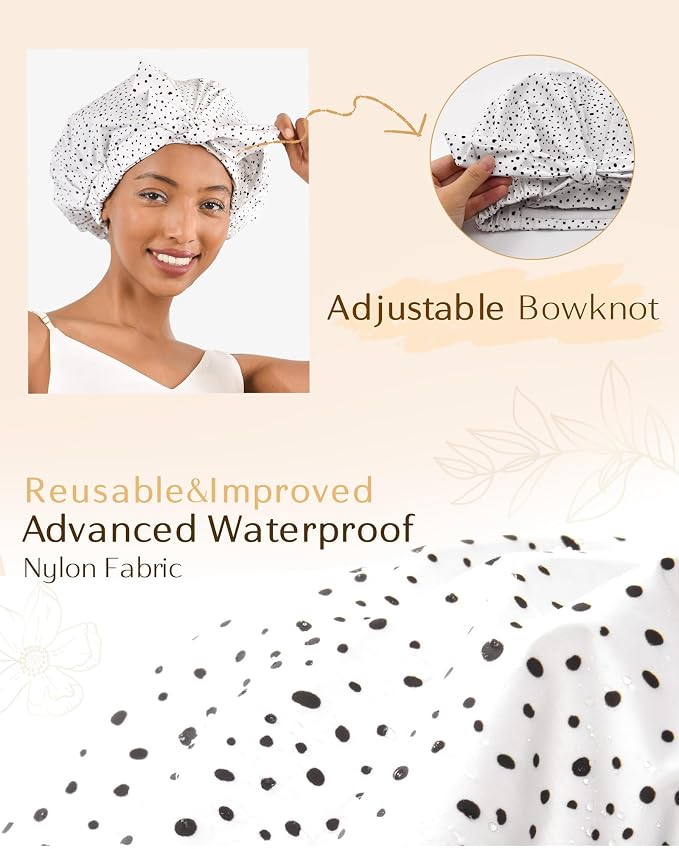 Yanibest Shower Cap for Women Reusable Waterproof, Adjustable Hair Cap | Non-Slip, Durable & Cute Washable Bath Hair Hat