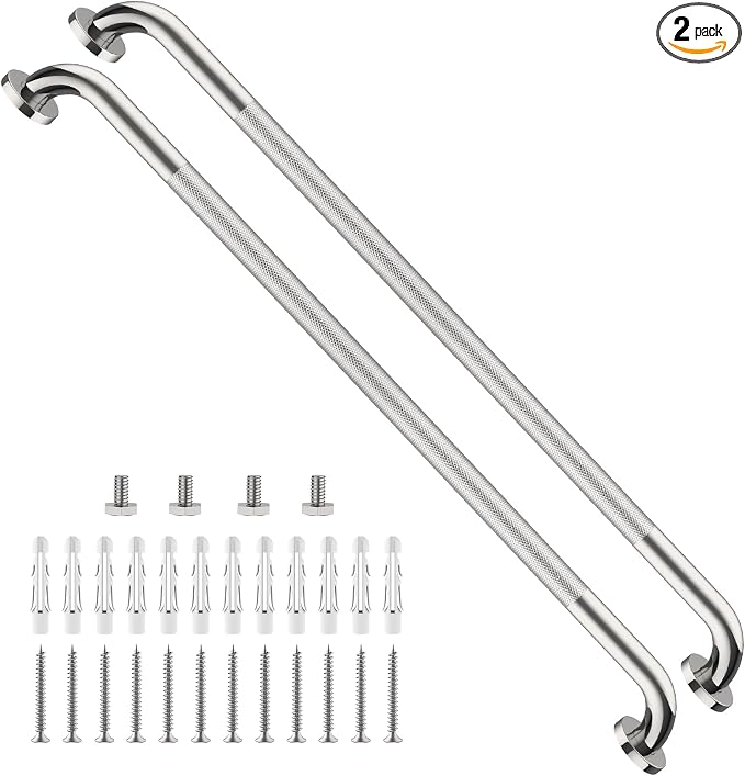 2 Pack 42 Inch Anti-Slip Grab Bar, ZUEXT Chrome Extra Long Stainless Steel Bathroom Safety Assist Handle w/Knurled Grip, Wall Mounted Support Rail for Bathtub, Shower, Toilet Seniors Handicap Safety