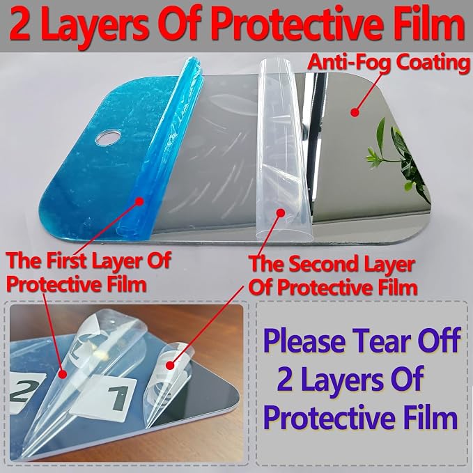 Shower Mirror Fogless for Shaving,(Small 6x4 Inch) Anti Fog Shaving Mirror Holder NO-Drilling, No Fog Free Waterproof,Small Wall Mounted Bathroom Accessories Camping Hanging with Hook