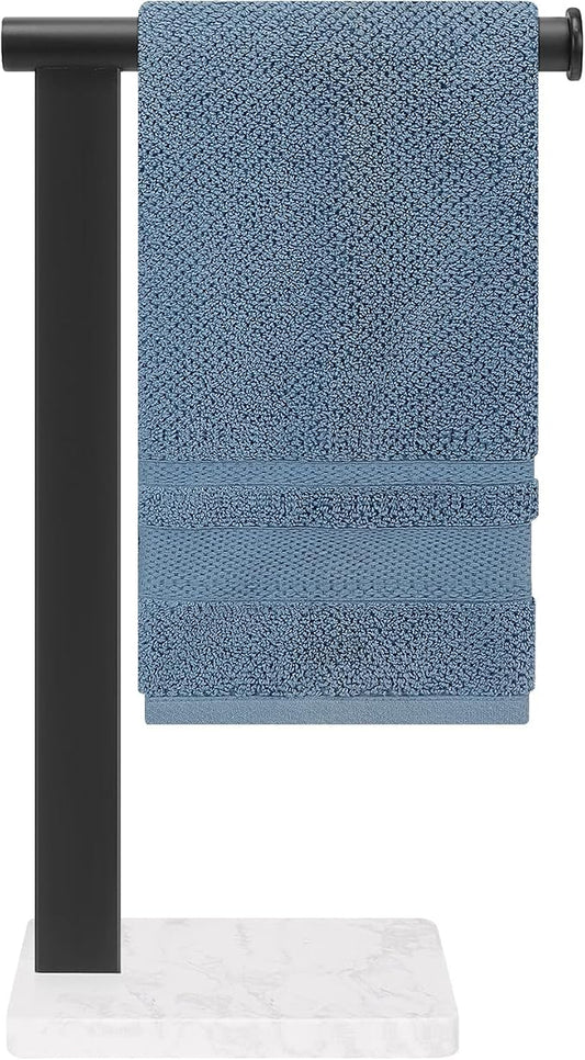 Stainless Steel L-Shaped Hand Towel Holder, SUS304 Bathroom Towel Rack with Thickened Base for Countertop Vanity (Matte Black, Square Base)