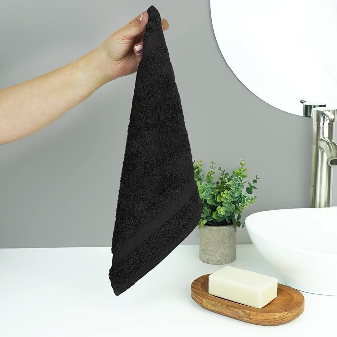 Chakir Turkish Linens 100% Cotton Personalized 3-Piece Set, Black | Personalized 100% cotton 3-pc set, OEKO-TEX certified: bath 27x54, hand 16x30, wash 13x13