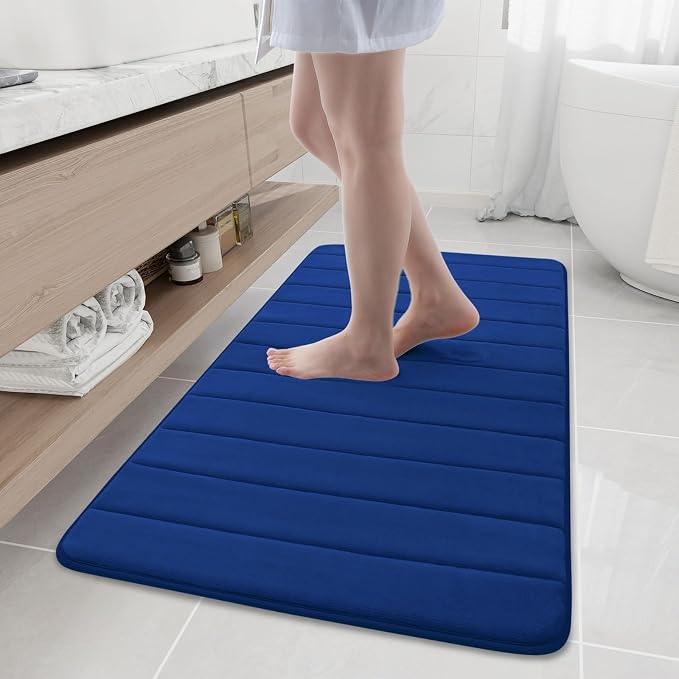 Buganda Memory Foam Bath Mat 47 x 24, Ultra Soft Absorbent Bathroom Rugs | Navy Blue, Machine Washable Quick Dry Bath Mats for Bathroom Floor, Shower and Tub, Home Decor Accessories