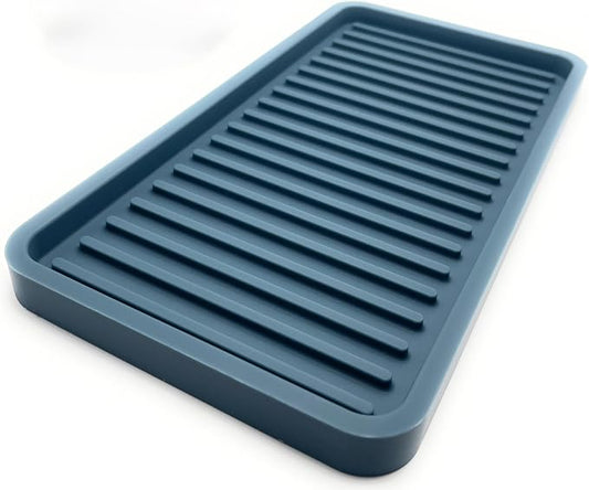 Silicone Sink and Surface Organizer Tray, Sponge Holder, Vanity Tray, Trivet | Heat Safe, Dishwasher Safe, for Bathroom and Kitchen Organization (Smoky Blue, 10"x5.25")