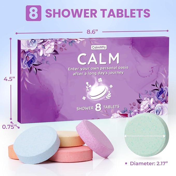 CalmNFiz Shower Steamers Self Care Gifts 2 * 8 Pack, Green & Purple | Birthday Gifts for Women, Mom, Wife, Friend, Teacher, Shower Bombs Essential Oil Tablets 8 Fragrances, Self-Care Relaxation