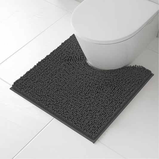 RUN HELIX Toilet Rugs U-Shaped 20x20 Extra Soft Chenille Bath Rugs, PVC Backing Quick Dry, Machine Washable Contour Bathroom Rugs for Toilet Contoured Bath Mats Home Decor Accessories Dark Grey