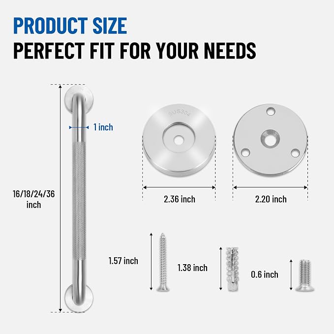 Mrhand Shower Safety Bars for Seniors,Handicap Grab Bars,2 Pack 36 inch | SUS 304 Stainless Steel,Non-slip Knurled Brushed, ADA Compliant,Suitable for Bathroom,Shower,Bathutb,Toilet Wall