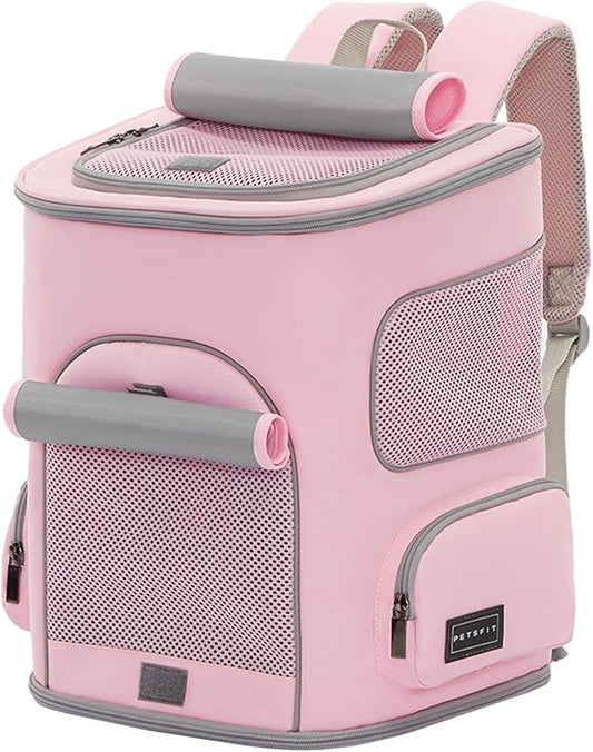 PETSFIT Pet Carrier Backpack with Upgraded Waist Protection, Cat Carrier Backpack Designed for Small Dogs/Cats, Fully Ventilated Collapsible Dog Backpack for Outdoor Traveling Hiking Camping, Pink