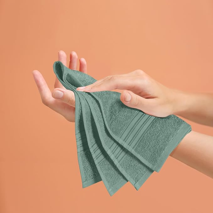 BOUTIQUO Ultra Soft Cotton 6 -Piece Hand Towel Set 16x24 Inch, Ideal for use in Bathroom, Kitchen, Gym, Spa & General Cleaning, Compact & Lightweight Multi Purpose Hand Towels - Jade