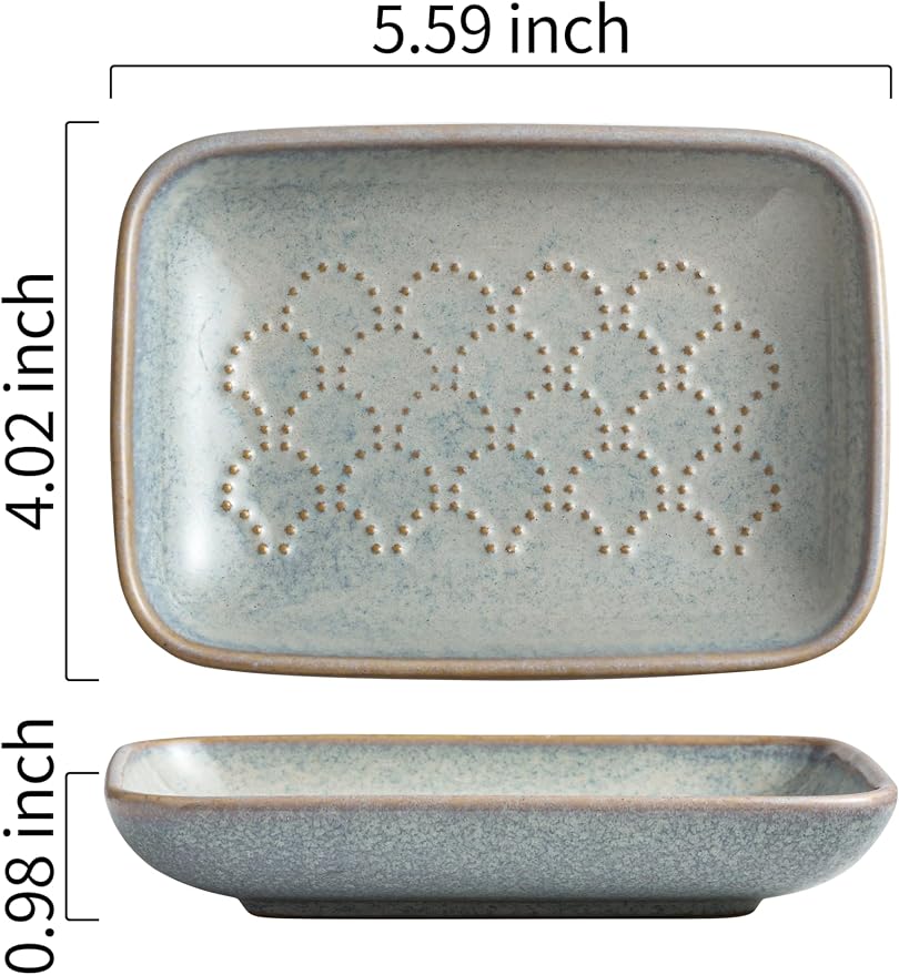 Gomakren Ceramic Soap Dish Bar Soap Holder for Bathroom Kitchen Sink, Gray | Keeps soap dry & long-lasting, raised scalloped design, non-slip base, easy to clean, versatile tray counter storage & decor