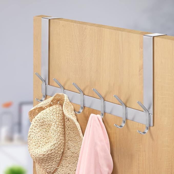 YUMORE Over the Door Hooks, Heavy Duty Door Hanger, Brushed Finish | Stainless Steel, Rust Resistant Finish, Space-Saving Storage, Easy Install, Fits Most Standard Doors