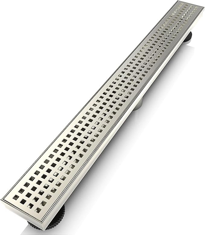 WEBANG 36 Inch Linear Shower Drain Rectangular Floor Drain with Accessories Square Hole Pattern Cover Grate Removable SUS304 Stainless Steel CUPC Certified Brushed Nickel