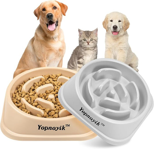 2 Pack Slow Feeder Dog Bowls for Medium Dogs & Cats | Non-Slip Base, Anti-Choking Design, Reduces Bloating & Overeating, Easy to Clean, 1.5-2 Cups