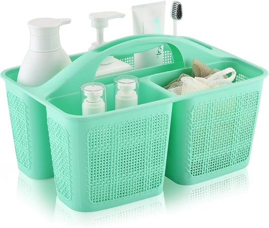 NINU Plastic Cyan Shower Caddy Basket, Divided Cleaning Portable Shower Basket with Handle Compartments Storage Organizer for Bathroom, College, Kitchen, Dorm Room Essentials