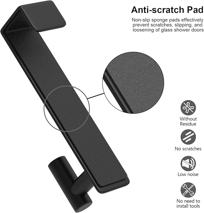 HUFEEOH Over The Door Hooks 2-Pack, Heavy Stainless Steel Coat & Towel Rack, No Drilling Scratch-Free Over Door Hanger Dorm Essentials Bathroom Accessories, Fits 1-3/4" Doors (Black) (T Shape)