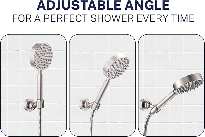 HammerHead Showers Solid Metal Handheld Showerhead Holder Wall Mount, Adjustable Screw-Mounted Pivot Ball, Shower Hose Holder, Fits Most Handheld Showerheads, Brushed Nickel