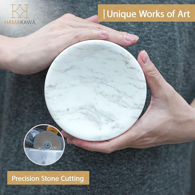Natural Marble Soap Dish, Round Carrara White Jewelry Dish, Limestone Shower Soap Holder, Modern Stone Sponge Holder, Bar Soap Saver Tray for Bathroom, Kitchen, Easy to Clean
