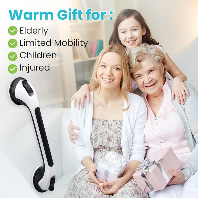 TAILI Shower Grab Bar Glow in The Dark, 2 Pack 16.8 in Grab Bars for Bathtubs and Showers, Shower Handle Rail for Seniors and Elderly,Bathroom Safety Grip Removable No Drilling Waterproof Black,G9