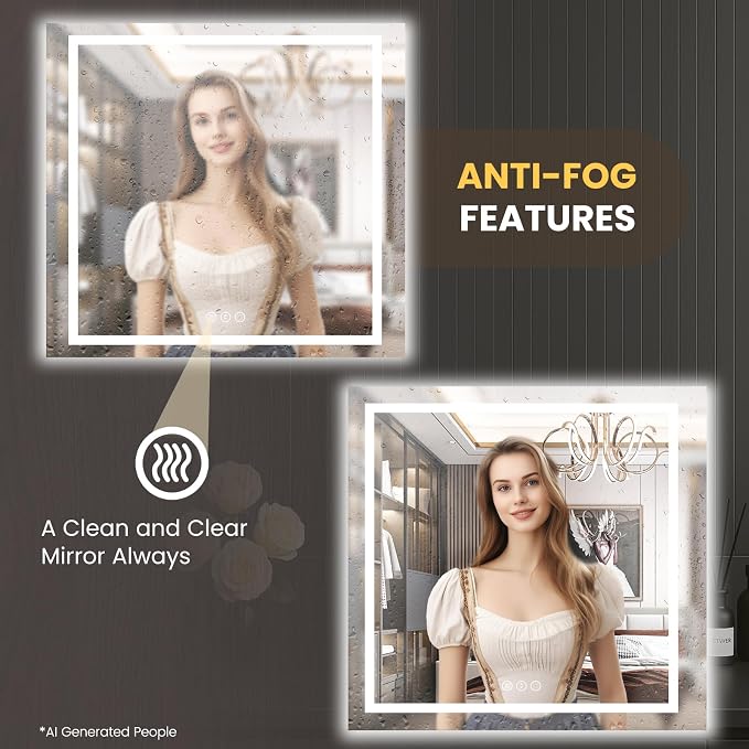 LOAAO 40"X40" LED Bathroom Mirror with Lights, UL Listed | Anti-Fog, Dimmable, 3 Color Temperature, Backlit + Front Lit, Memory Function, Tempered Glass