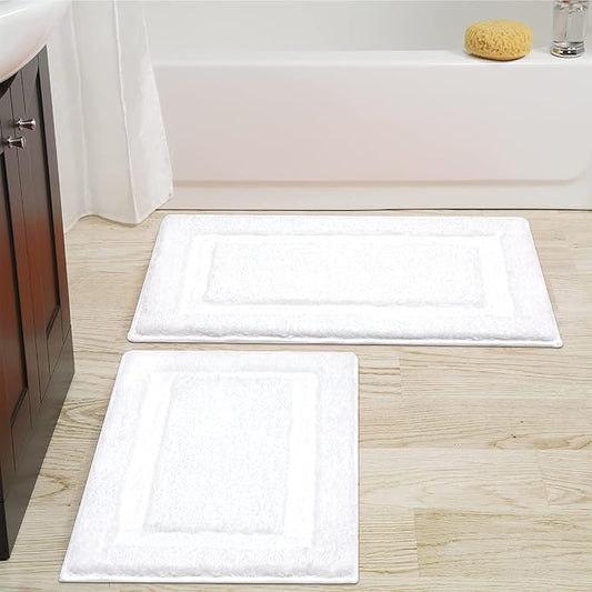SHACOS Soft Microfiber White Bathroom Rugs Sets 2 Pieces 32x20 inch | Absorbent Plush Bath Rugs, Non Slip Washable Shaggy Bath Mats, Fluffy Bathroom Runner Floor Mats Shower Rug