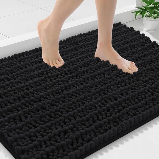 Smiry Bathroom Rugs 36X24, Extra Soft Rubber Backing Chenille Bath Mats | Black Machine Washable Non Slip Quick Dry Bath Mats for Bathroom Floor, Tub, Shower, Home Decor Accessories