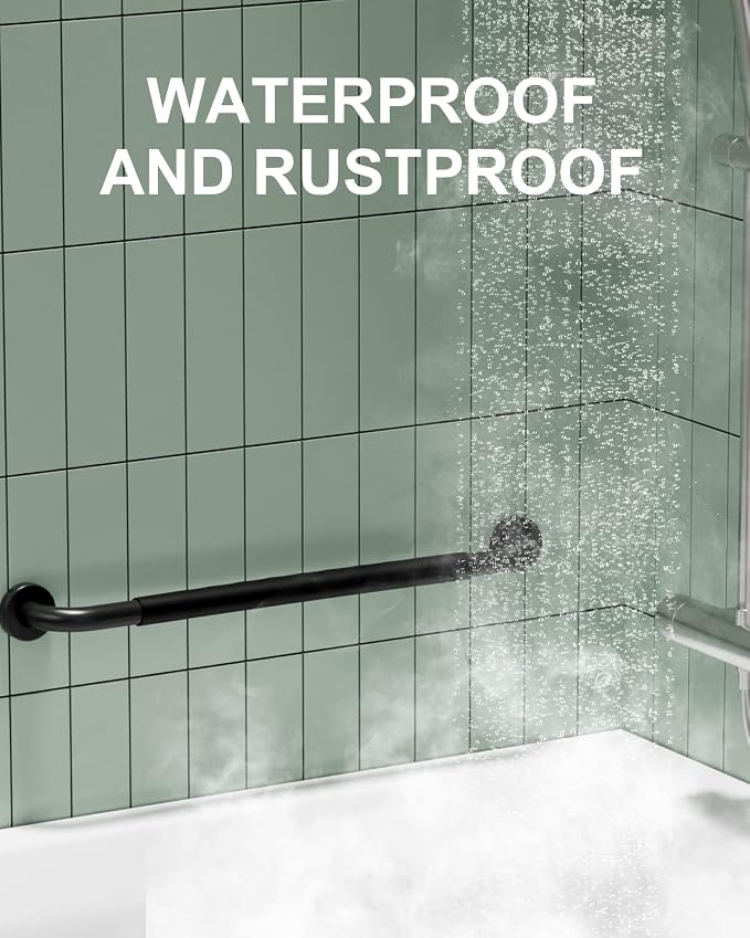 24 Inch Black Shower Grab Bar w/Anti Slip Rubber Grip, Munzong 2 Pack Stainless Steel Bathroom Grab Bar, Bathroom Balance Bar,Safety Handrail Support,Handicap Injury Elderly Senior Assist Bath Handle