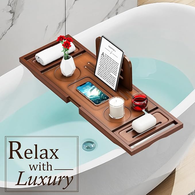 Banlilu Bathtub Tray - Bath Tray Expandable - Bath Tub Tray Table for Bathtub, Ajustable Size, Fits Most Tubs