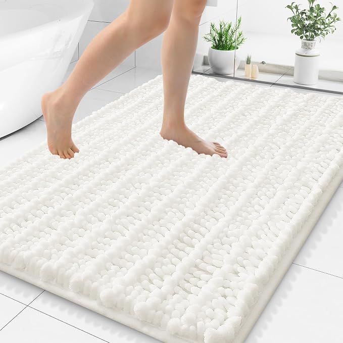 Smiry Bathroom Rugs 48X32, Extra Soft Rubber Backing Chenille Bath Mats | Ivory Machine Washable Non Slip Quick Dry Bath Mats for Bathroom Floor, Tub, Shower, Home Decor Accessories