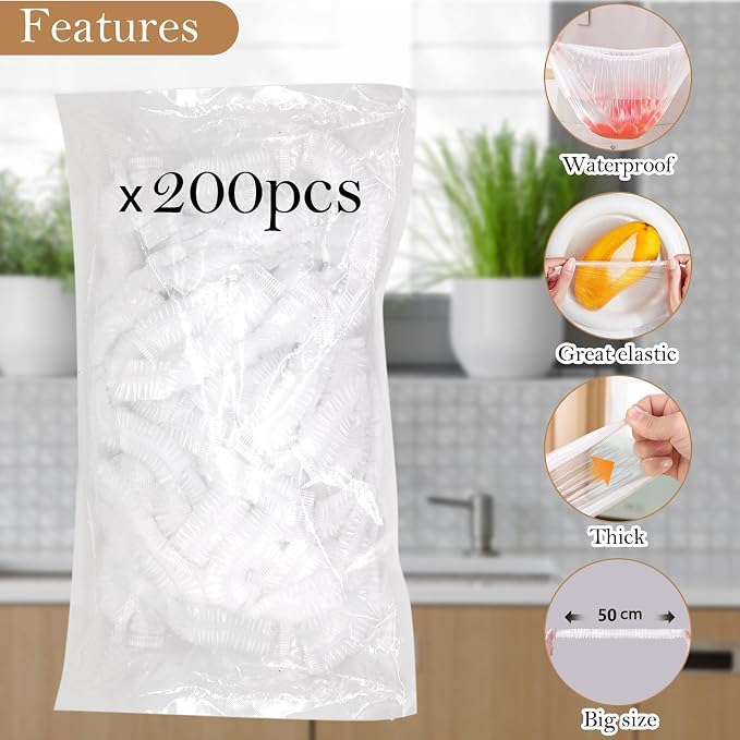 200pcs Reusable Shower Caps for Sourdough Bread Proofing, Plastic Covers With Elastic