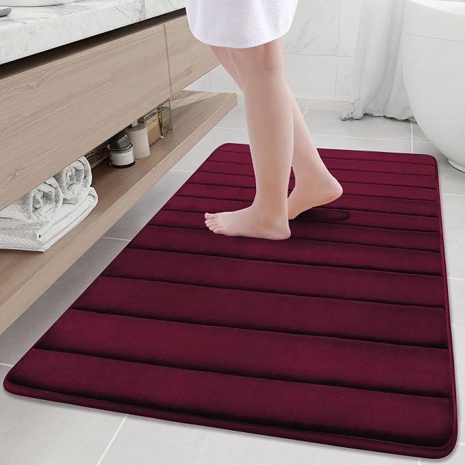 Buganda Memory Foam Bath Mat 47 x 32, Ultra Soft Absorbent Bathroom Rugs | Burgundy, Machine Washable Quick Dry Bath Mats for Bathroom Floor, Shower and Tub, Home Decor Accessories