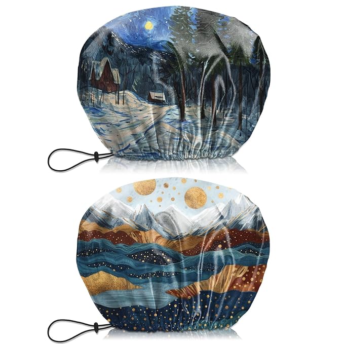 2 PCS Shower Cap Waterproof Double Layer Elastic Adjustable Reusable Hair Bath Caps for Girls Women Cute Aesthetic-Blue