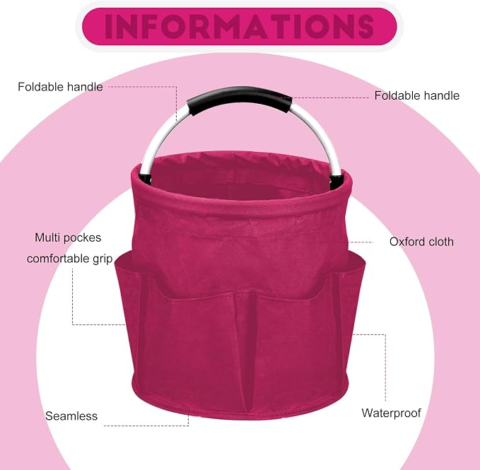 Cleaning Caddy for Cleaning Supplies,17L Cleaning Supply Caddy with Handle Foldable Cleaning Supplies Organizer Bucket Cleaning Products Organizers for Home, Garden (Rose Red)